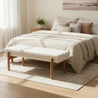 BESTANO Modern Upholstered Bedroom Bench End of Bed, Comfy Modern Entryway Bench Solid Wood Frame, 47" Indoor Bench for Hallway Dining Living Room, Beige Chenille