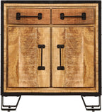Solid Mango Wood Sideboard Cabinet Rustic Storage Furniture with Unique Grain Patterns and Decorative Inlays for Living Room Dining Area, 25.6 x 11.8 x 27.6 Inches