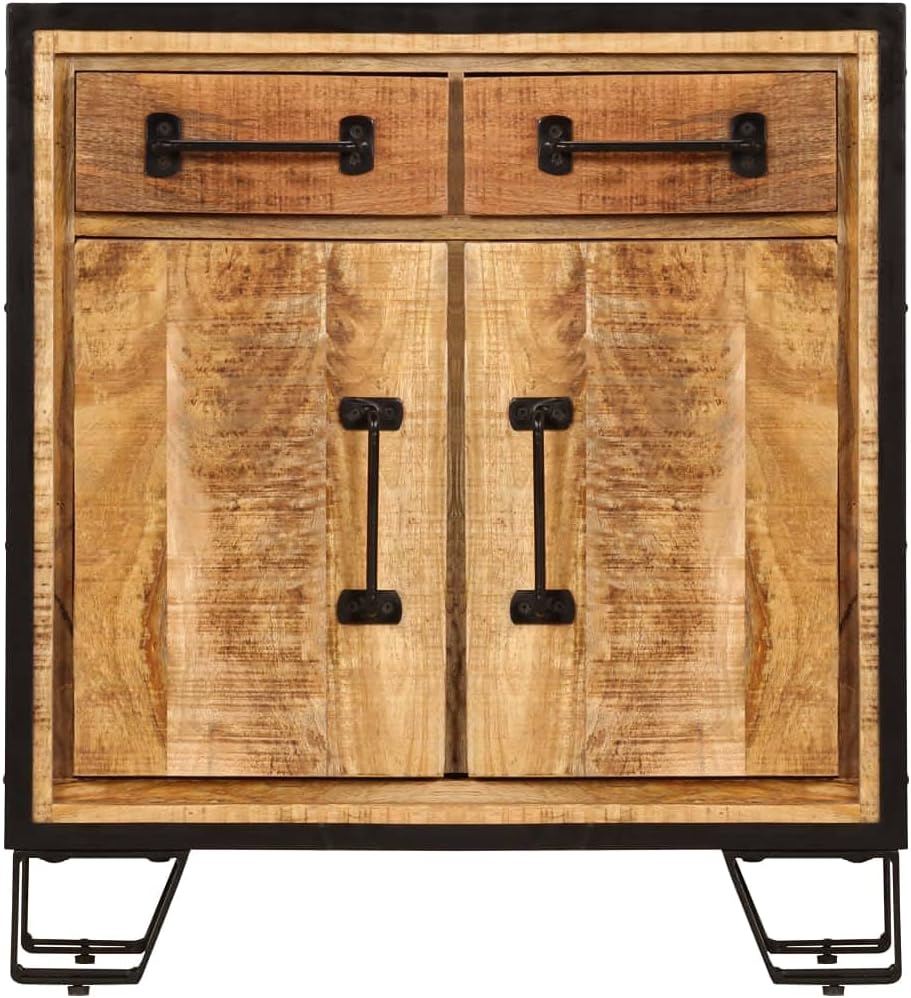 Rustic Solid Mango Wood Sideboard Cabinet 25.6 x 11.8 x 27.6 Inches, Unique Grain Patterns and Decorative Inlays for Living Dining Room Storage Organizer