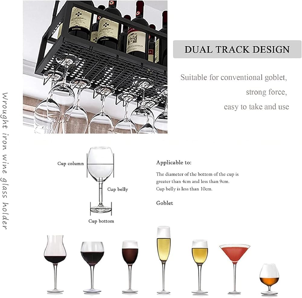 Adjustable Ceiling Wine Glass Rack - Iron Hanging Wine Bottle Holder 11.8-23.6 Inch Height Wall-Mounted Wine Shelf for Kitchen Bar Cafe - 80cm Size