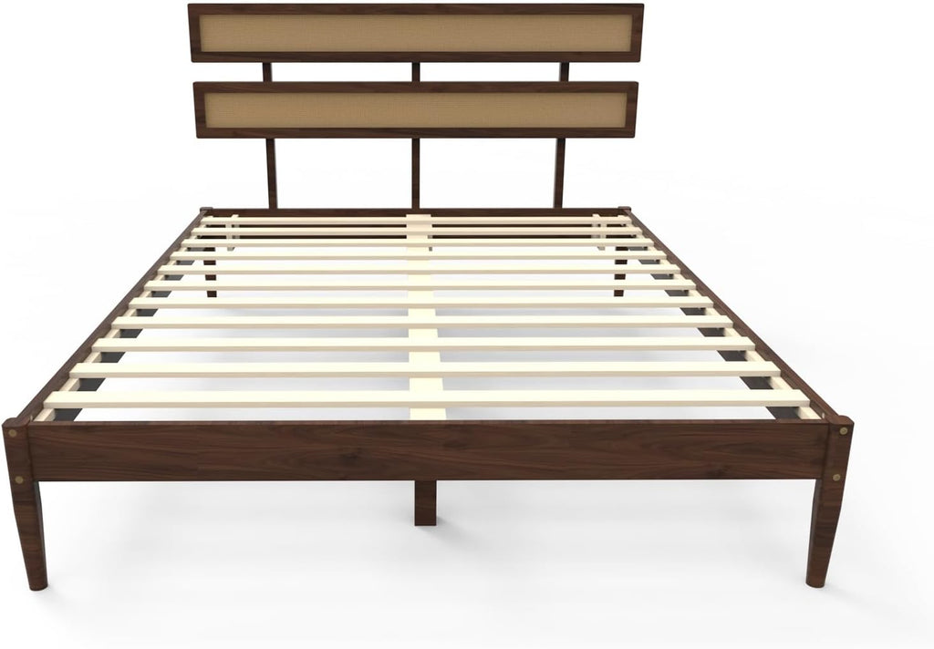 Karl home Bohemia Wood Bed Frame, Queen Size Platform Bed, Walnut Brown