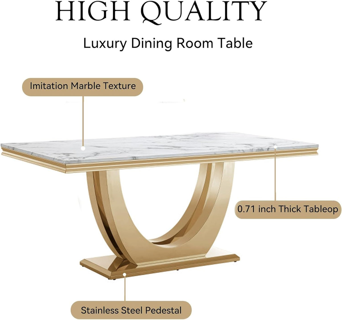 Modern Marble Dining Table Set for 6, White Dining Set with 68" Faux Marble Dining Table and 6 Gray Upholstered Velvet Dining Chairs, 7 Piece Dining Table and Chairs Set for Kitchen
