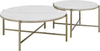 Marble Top & Nickel Finish Nesting Table Set with White | Luxurious 2-piece nesting table set with natural marble tops and nickel finish