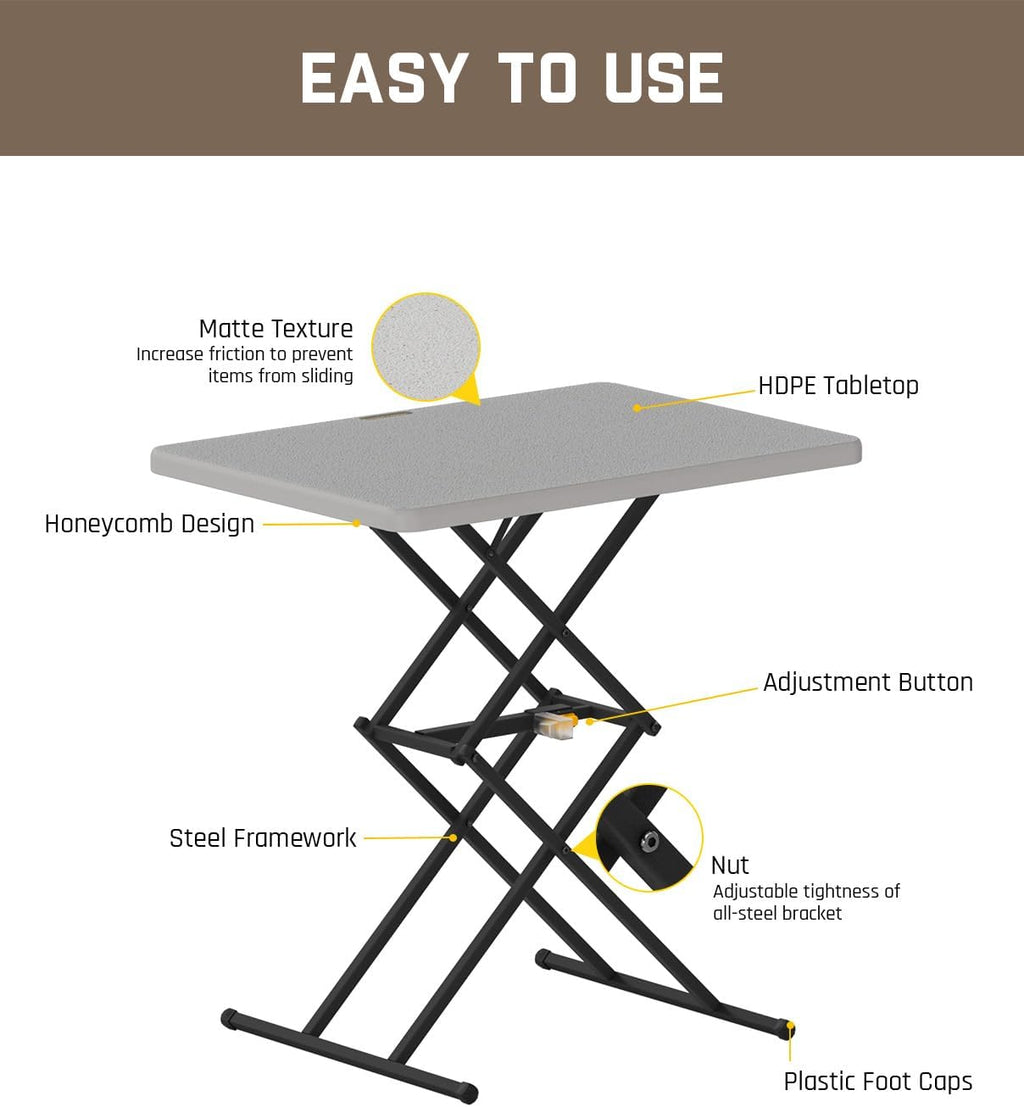 FanttikOutdoor Small Folding Table Quick Adjust 3 Heights, TV Tray, Dining | 2-Second One-Handed Adjustable Height, Foldable Laptop Desk, 3.2" Folded, No Assembly, 28 inch, 1 Pack, Grey Zeta X1 Pro