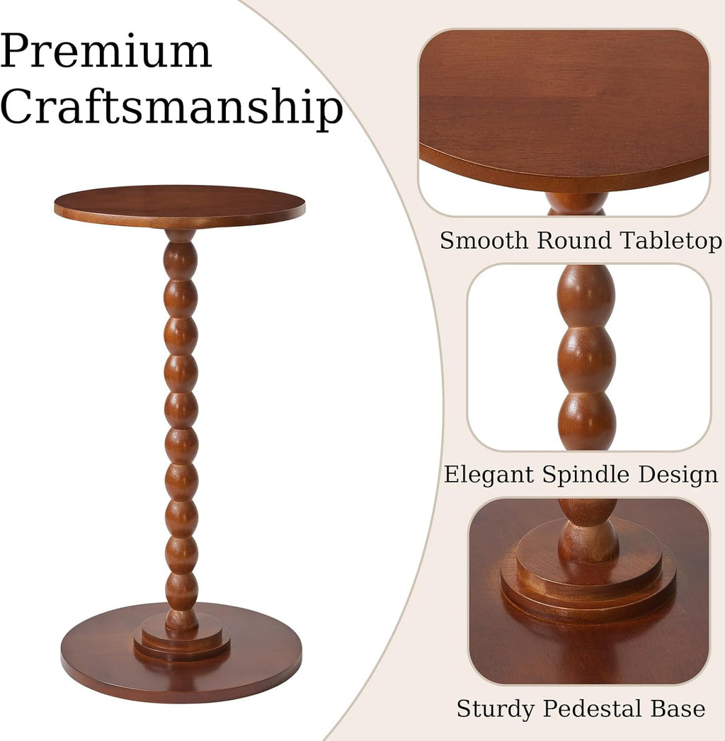 Aibiju Round Side Table, Solid Wood End Table, Small Drink Table Sofa End Table, Bedroom Small Corner Table, Sturdy Weight-Bearing Design Brown YD-RST001H
