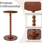 Aibiju Round Side Table, Solid Wood End Table, Small Drink Table Sofa End Table, Bedroom Small Corner Table, Sturdy Weight-Bearing Design Brown YD-RST001H