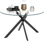HomVent 47-inch Round Glass Dining Table for 4, Round Glass Kitchen Table with Metal Legs, Circle Dining Room Table for Space-Saving Kitchen Living Room