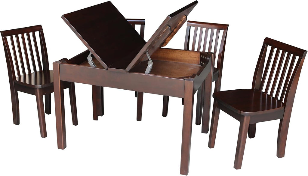 IC INTERNATIONAL CONCEPTS Kids Table and 4 Chair Set, Mission Style Juvenile Furniture, Perfect for Playroom or Study Area - Rich Mocha Finish