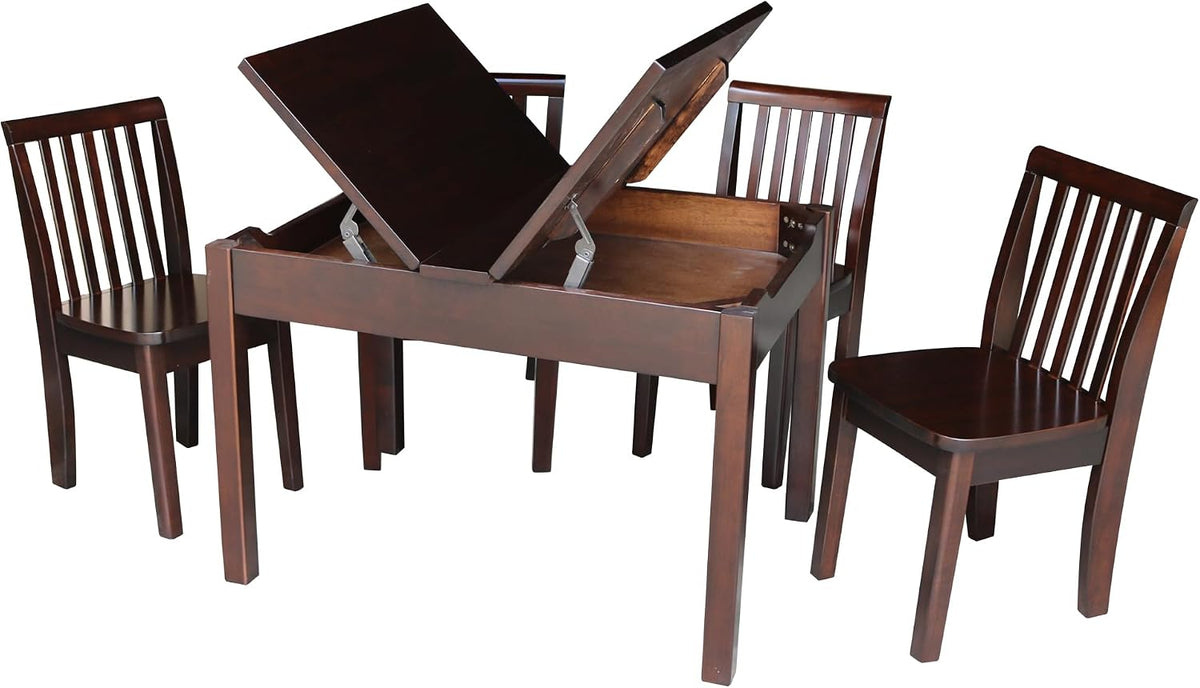 IC INTERNATIONAL CONCEPTS Kids Table and 4 Chair Set, Mission Style Juvenile Furniture, Perfect for Playroom or Study Area - Rich Mocha Finish