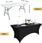 10-Pack 6ft Black Spandex Table Covers for Rectangle Standard Folding Tables - Wrinkle Resistant Stretch Tablecloths - Ultimate Fitted Table Protector for Parties, Banquet, Wedding