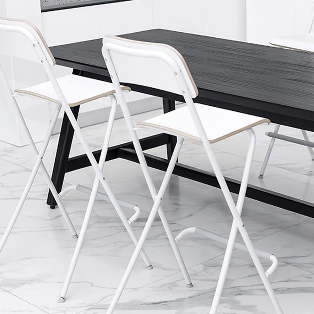 25in/29in Folding Breakfast Bar Stool, Modern Foldable Wooden Seat Tall Chair with Back and Footrest, Collapsible Counter Height Stool for Dining Room Kitchen Balcony Living Room ( Color : White , Siz
