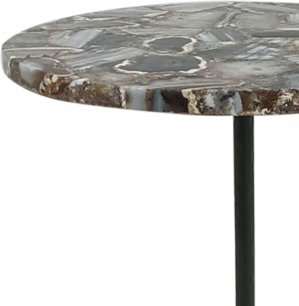 East at Main Agate Stone Cocktail and Martini Tables Set of 2 – Handcrafted Accent Tables with Polished Agate Tops, Side Tables for Living Room, Matte Black and Antique Brass Bases, 11” and 10” Sizes