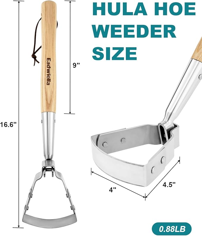 Hula Hoe Stirrup Hoe Mini for Weeding Action/Scuffle Loop Hoe Garden Tool 16Inch Hardwood Handle Push Pull Oscillating Hoe Gardening Weeder Cultivator Handheld for Cutting Weed Roots Loosening Soil