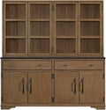 2 Piece Cabinet (Hutch and Buffet) - Almond with Solid Wood and MDF | Two-piece design with concrete top and framed glass doors