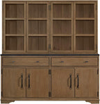 2 Piece Cabinet (Hutch and Buffet) - Almond with Solid Wood and MDF | Two-piece design with concrete top and framed glass doors