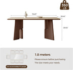 71" Modern Sintered Stone Dining Table for 6-8, Solid Wood Base Rectangular Kitchen Table, Mid Century Dining Room Table for Spacious Home