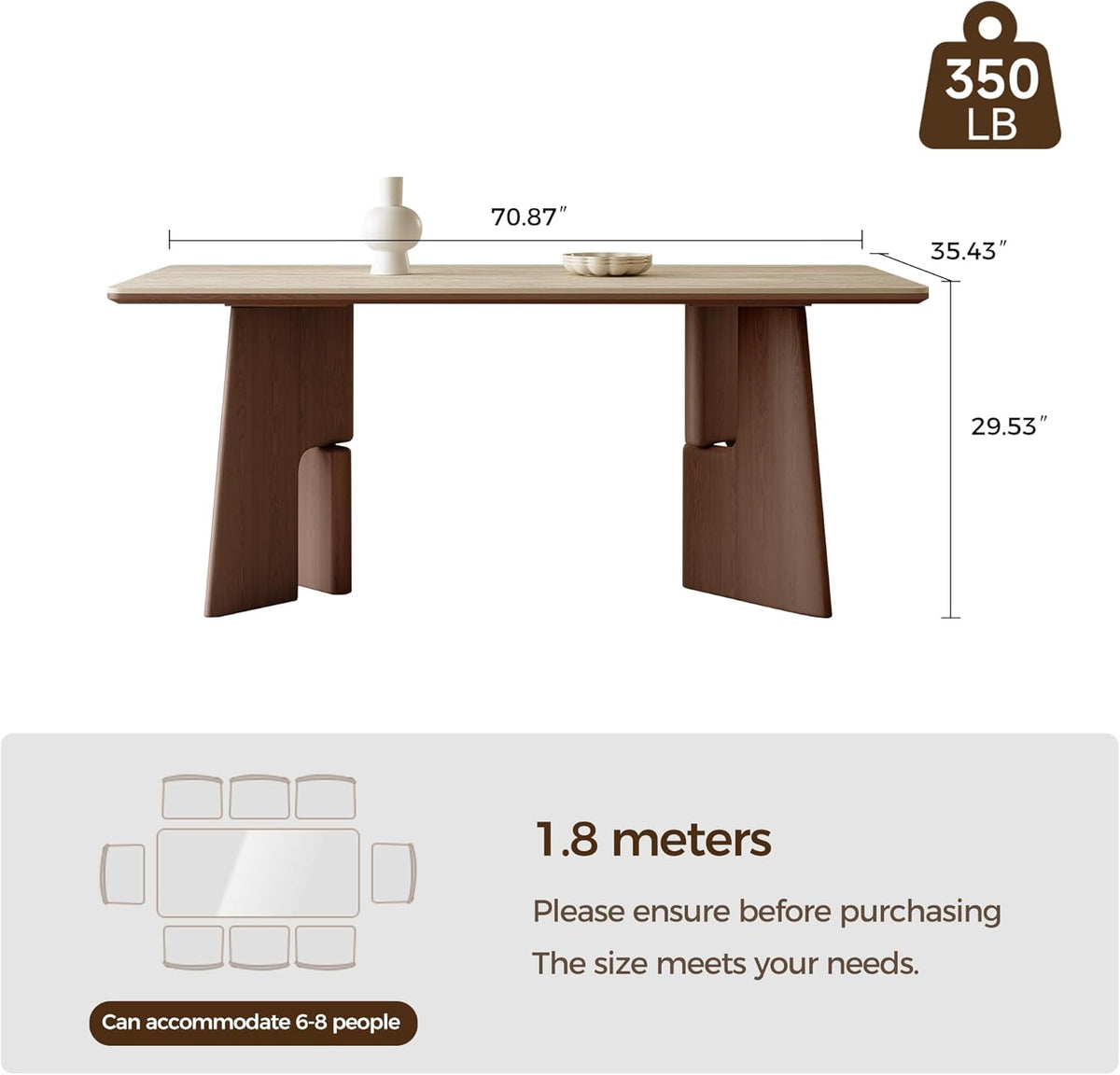 71" Modern Sintered Stone Dining Table for 6-8, Solid Wood Base Rectangular Kitchen Table, Mid Century Dining Room Table for Spacious Home