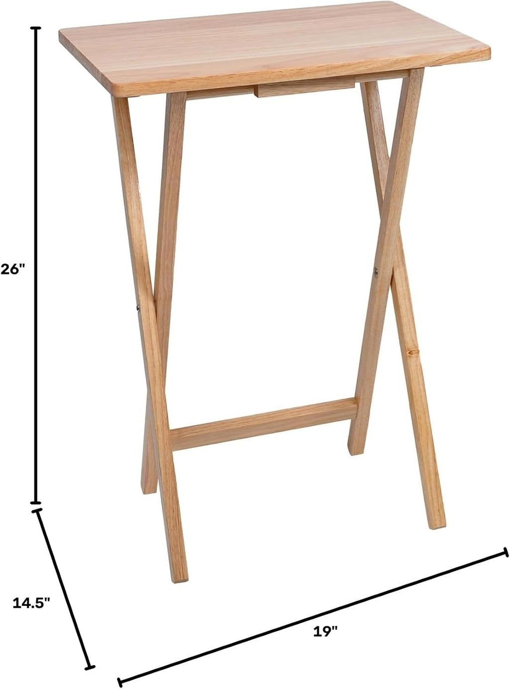 (2 Pcs) 26" Folding Tray Tables, Solid Rubberwood, Small Folding Table,Natural Wood Finish