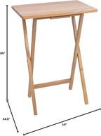 (2 Pcs) 26" Folding Tray Tables, Solid Rubberwood, Small Folding Table,Natural Wood Finish