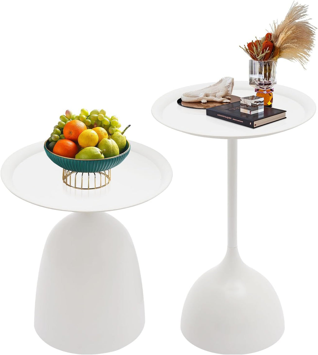 White Nesting Tables, 2pcs round white nesting side tables for Living Room | End tables nesting, Space-saving design for living room, bedroom, or office. Durable iron construction with 11-inch base