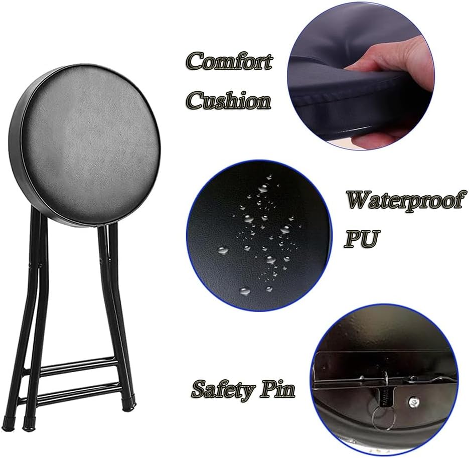 Cushioned Padded Folding Stool, 65cm/26In Padded Counter Height Bar Stool, Indoor and Outdoor Foldable Chair for Adults