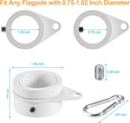 1" White Flag Pole Rings, 2 Pcs Anti Wrap Aluminum Alloy Flag Pole Clips Swivels, 360° Rotating Flagpole Flag Mounting Rings, Spinning Flag Pole Kit for 0.75-1.02" Diameter (1 Inch, White)