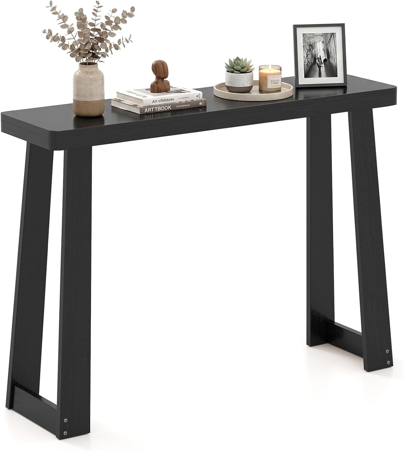 GOFLAME Solid Wood Console Table, 43” Narrow Long Sofa Tables Behind Couch, Rubber Wood, Home Display Accent Table, Farmhouse Entryway Tables for Hallway, Living Room, Foyer, Entry (Black)