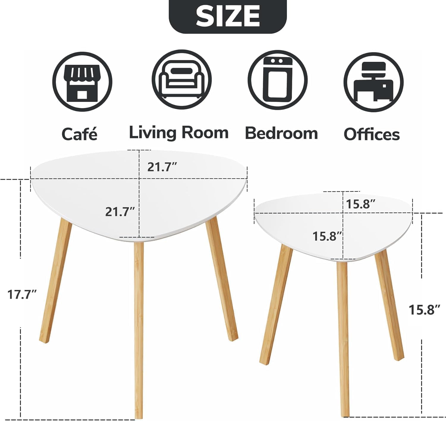 BAMEOS Bamboo Nesting Triangle End Table,Set of 2 Side Table Modern Minimalist Coffee Table for Living Room, Balcony in White