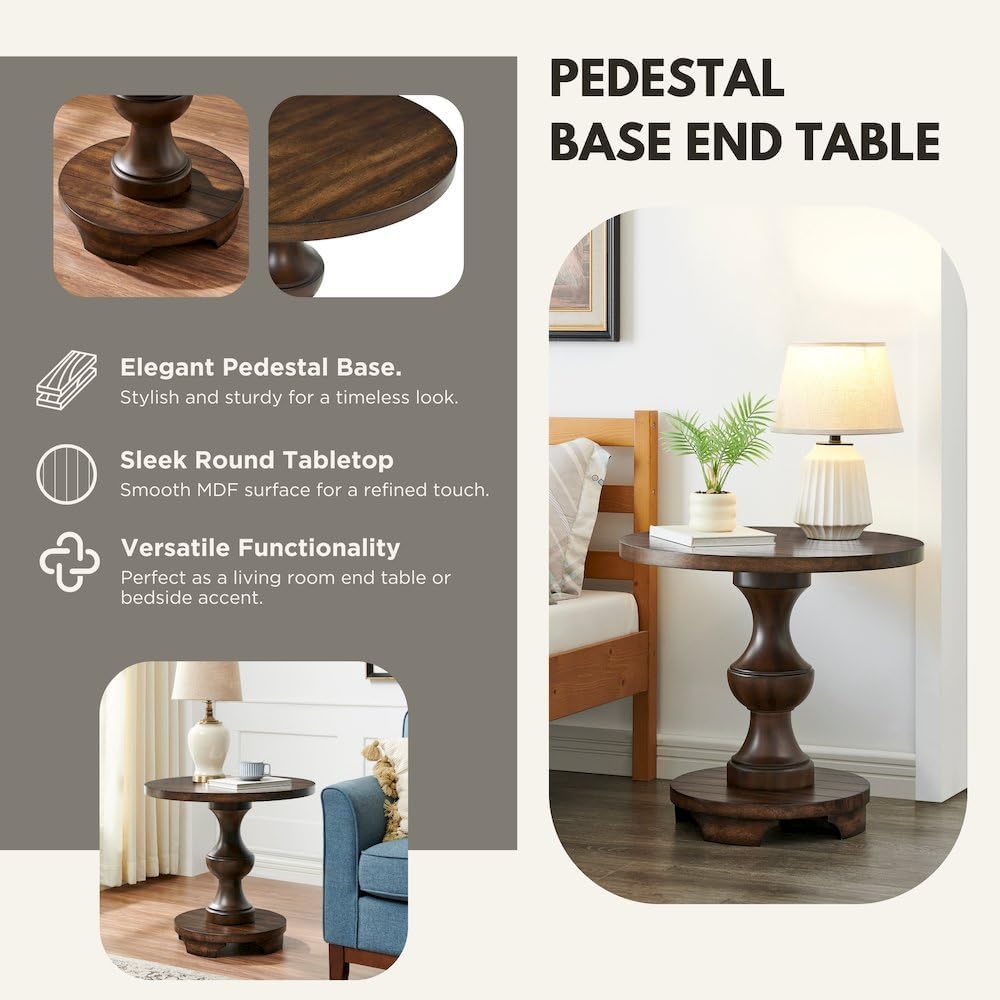Roundhill Furniture Caesar Traditional Round Pedestal End Table, Espresso