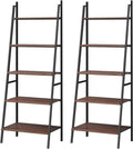 Tangkula Ladder Shelf (Set of 2), 5 Tier Industrial Bookcase, Multifunctional Display Bookshelf, Wooden Look Plant Flower Stand with Metal Frame, Decor Furniture for Home Office