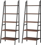 Tangkula Ladder Shelf (Set of 2), 5 Tier Industrial Bookcase, Multifunctional Display Bookshelf, Wooden Look Plant Flower Stand with Metal Frame, Decor Furniture for Home Office
