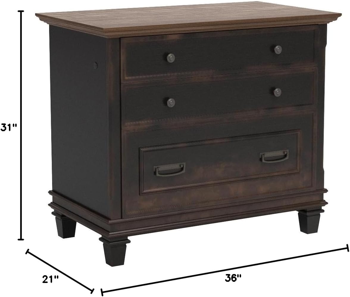 Martin Furniture Hartford Wood Lateral File with Locking Legal/Letter File Drawer Black