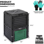 MoNiBloom 80 Gallon Large Compost Bin, BPA Free Outdoor Composting Tumblers for Garden Patio, All-Season Fast Working Rotating Chamber Composters for Garden Patio w/Sliding Door