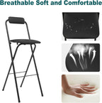 29" Tall Folding Bar Stool with Cushioned Pad and Backrest, Portable Bar Stool, Tall Folding Chairs, 275lbs Load Capacity, for Kitchen, Living Room, Garden, Camping, Black