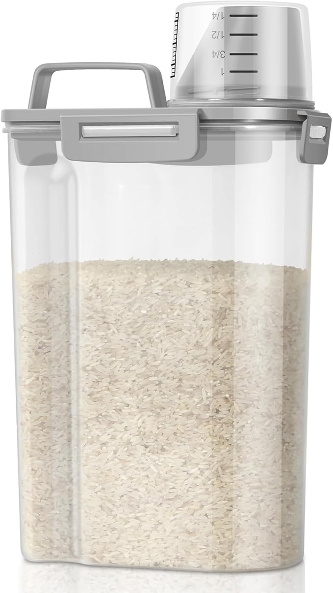 TBMax Rice Storage Container 3 to 5 Lbs - Small Pet Dog Cat Food Container Dispenser with Easy Pouring Spout & Cup, Portable Cereal Container for Small Spaces, Travel, or Daily Use