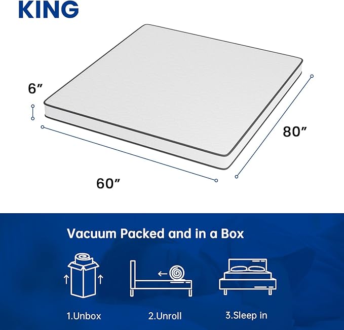 PayLessHere 6 Inch Hybrid Mattress with Innerspring and Foam/Fiberglass Free/Medium Firm Spring Mattress/King Size Mattress in a Box/CertiPUR-US Certified/Cool Sleep Pressure Relief