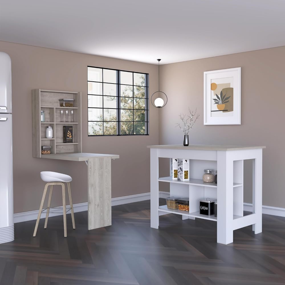 10-Shelf Kitchen Set with Island and Foldable Table | Includes 10 shelves for ample storage and space-saving foldable design