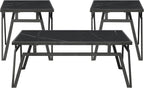 Modern Black 3pc Occasional Table Set with Sintered Stone Tops | Includes 1 cocktail table and 2 end tables with black sintered stone tops