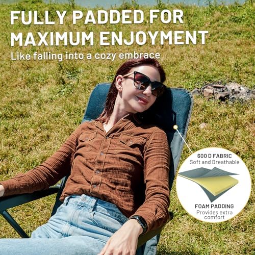 Timber Ridge 3-Level Adjustable Rocking Camping Chair, Ergonomic Padded High Back, Supports 300 LBS, Stable Anti-Tip Rocker, Hard Armrests for Easy Standing, Portable for Patio, Lawn & Tailgating