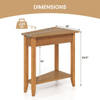GOFLAME 2-Tier Wedge End Table Set of 2, Narrow Triangle Side Table with Storage Shelf, Solid Wood Legs, Nightstand, Recliner Wedge Table for Living Room, Bedroom, Small Space, Rustic Walnut
