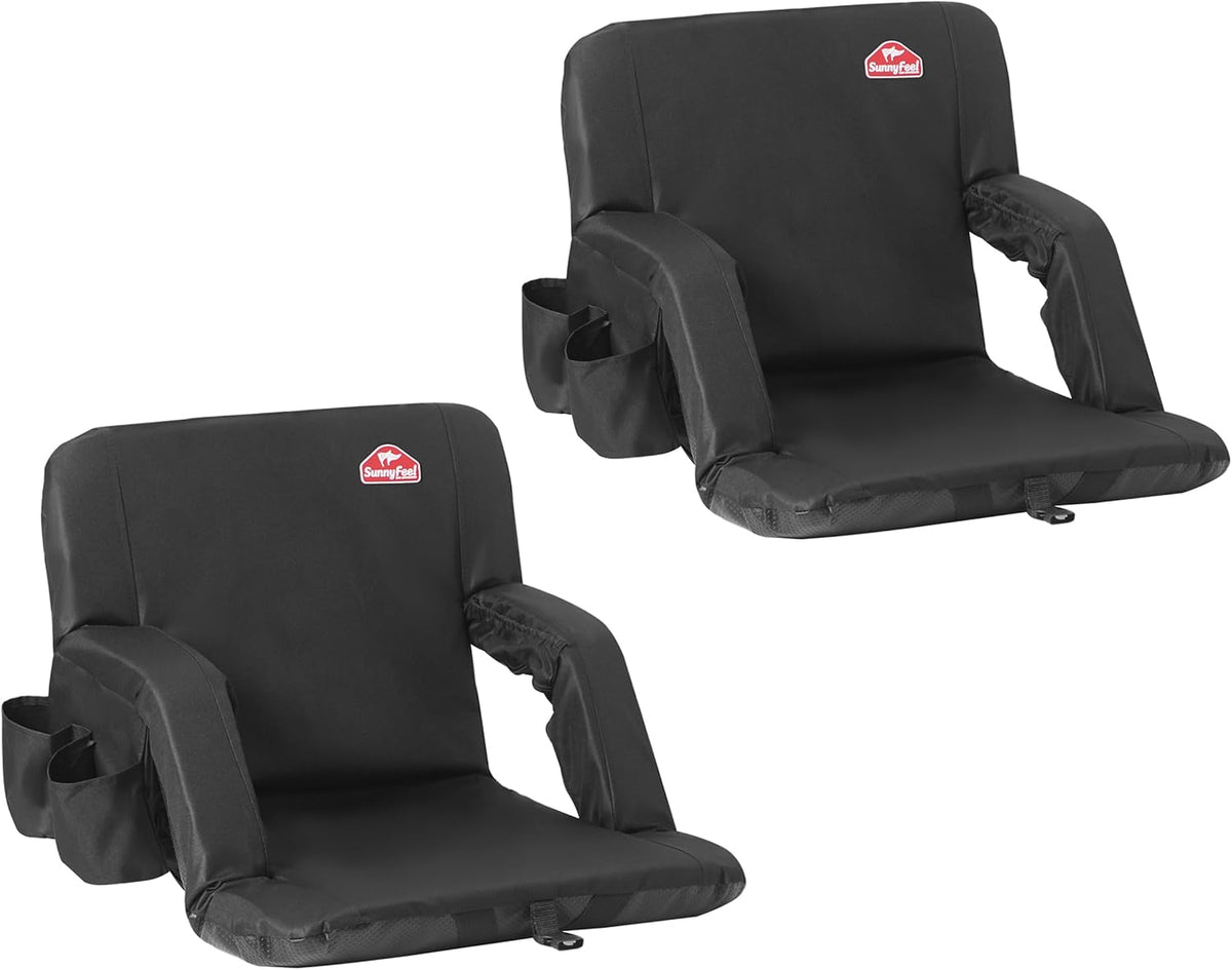 SUNNYFEEL Stadium Seat with Back Support, 4.7" Thick Cushion, 6 Reclining Positions Bleacher Chair with Shoulder Straps, Armrests & Storage Pockets, Non-Slip Strap, Portable for Sports Camping