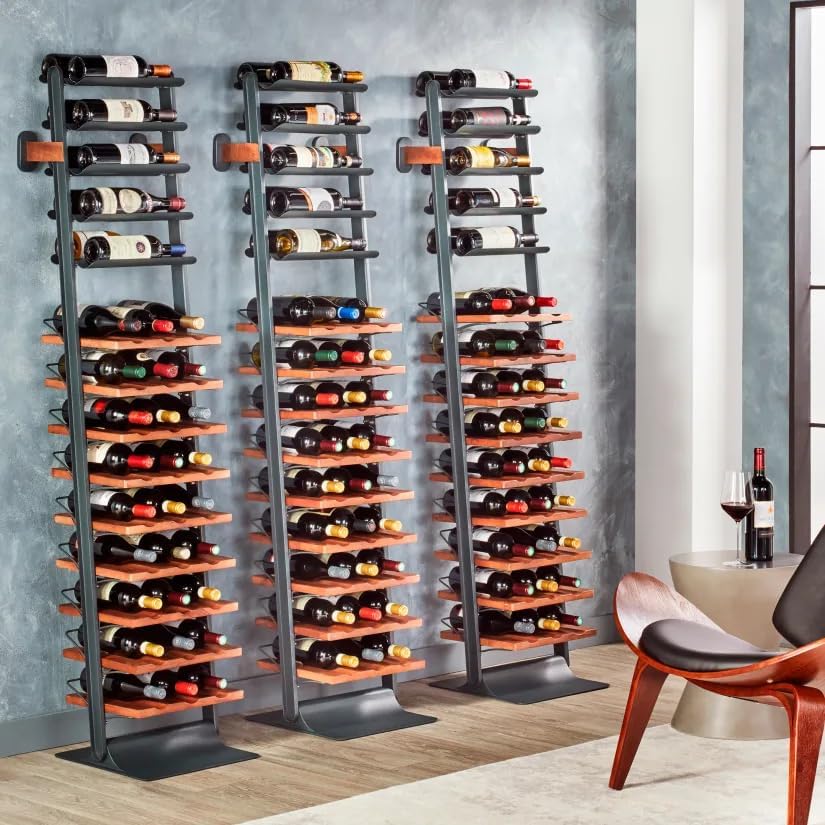 Wine Enthusiast Vino Galerie Leaning Ladder Wine Rack – 37-Bottle Wall Mounted Wine Storage Display – Mango Wood & Metal Bar Cabinet Wine Shelf – Modern Kitchen Dining Room Decor Organizer Furniture