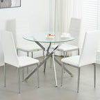 Modern Dining Table for 4 People, 36" Round Dining Table with Silver Chrome Metal X-Base, Circle Tempered Glass Dining Room Table, Small Kitchen Dining Room Tables Dinner Tables