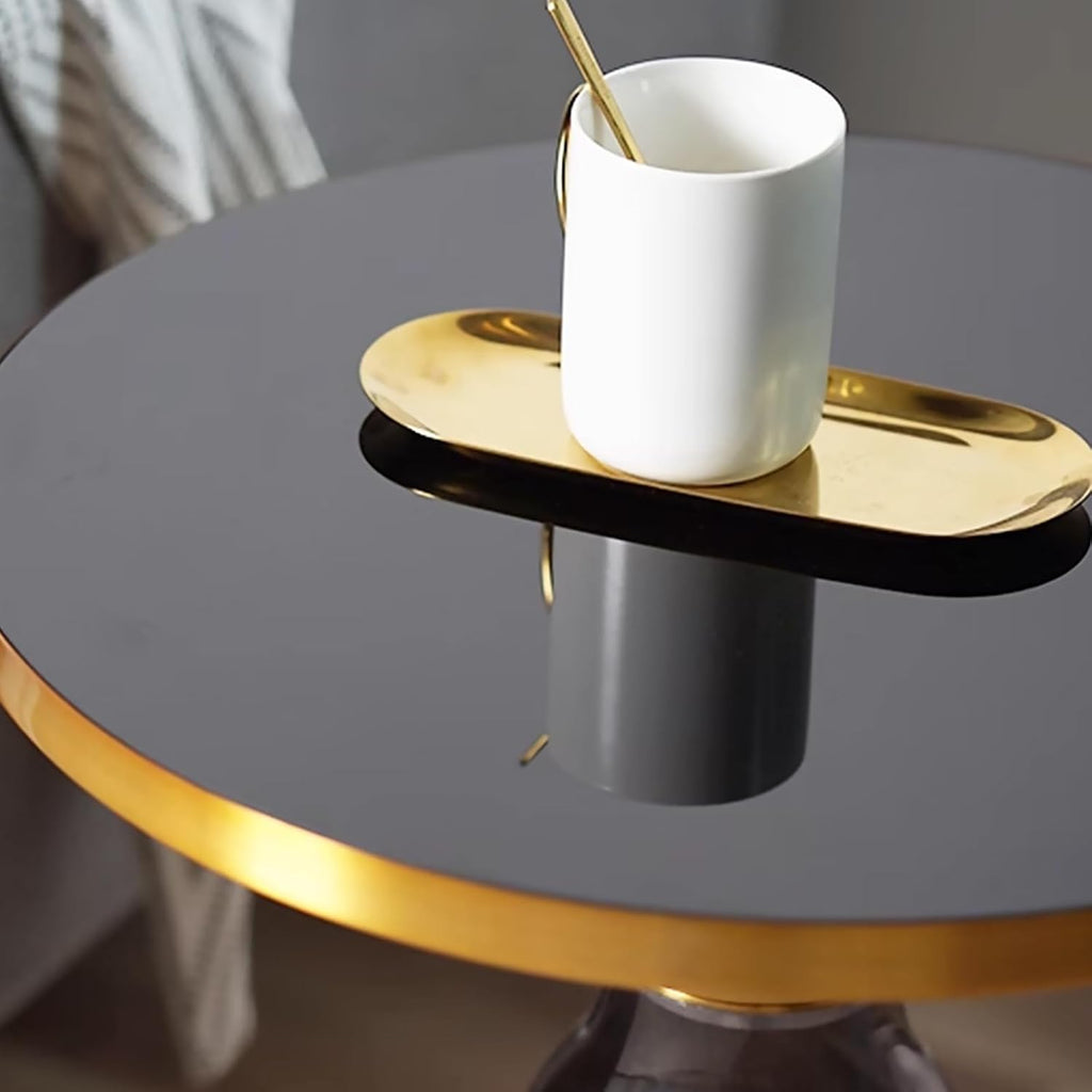 Small Glass Side Table for Living Room – Modern Round End Table with Hand-Blown Glass Base, Tempered Glass Top, Carbon Steel Frame – Accent Table for Bedroom Sofa Couch