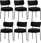 Black Boucle Dining Chairs Set of 6, Upholstered Dinner Chair with Metal Frame, Dining Room Chairs with Padded Seat, Round Modern Seating for Living Room