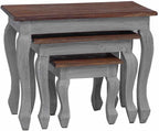 Nesting Table Set 3 Pieces Solid Mahogany Wood | Handmade Vintage Style, Antique Look, Space Saving, Unique Color Variation