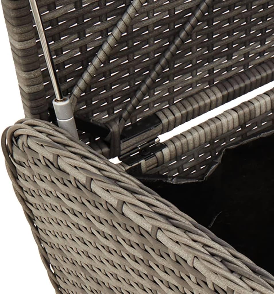 Poly Rattan Patio Storage Bench with Cushion, 45.3 Inch Outdoor Seat with Water-Proof Bag and Gas Spring Lid