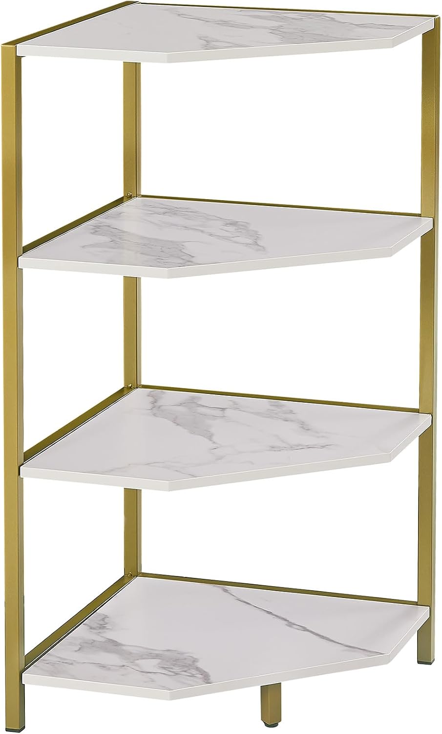 VECELO 31 Inch Corner Shelf, 4-Tier Display Shelves, Wood Storage Stand with Metal Frame, Multipurpose Shelving Unit for Small Space, Home Office,Brushed Gold