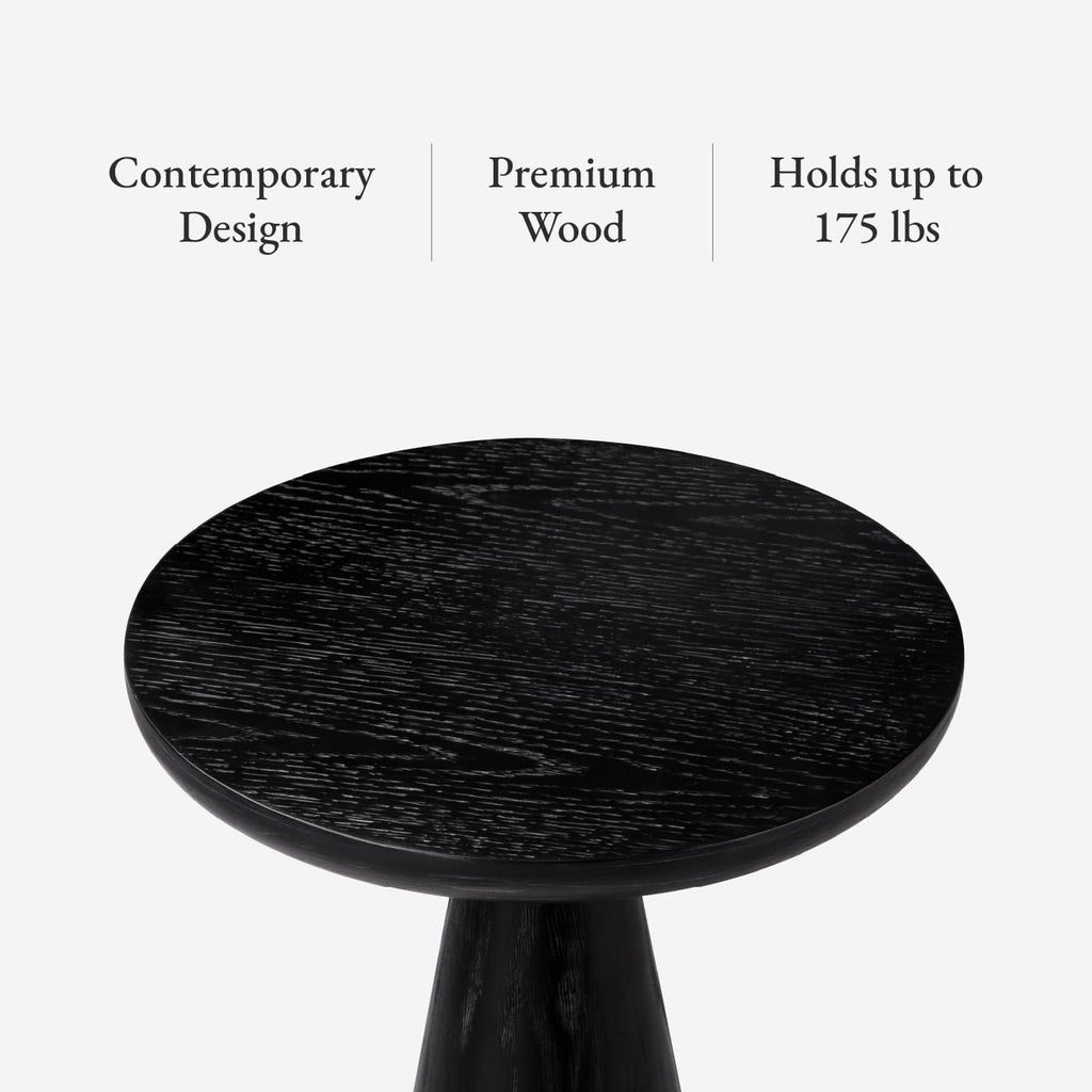 Maven Lane Wood Side Table, 12" Round, Modern Farmhouse Accent Table, Circular Rustic Industrial End Table for Living Room, Family Room, Bedroom, Small Spaces, Owen Drink Table (Aged Black)