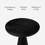 Maven Lane Wood Side Table, 12" Round, Modern Farmhouse Accent Table, Circular Rustic Industrial End Table for Living Room, Family Room, Bedroom, Small Spaces, Owen Drink Table (Aged Black)
